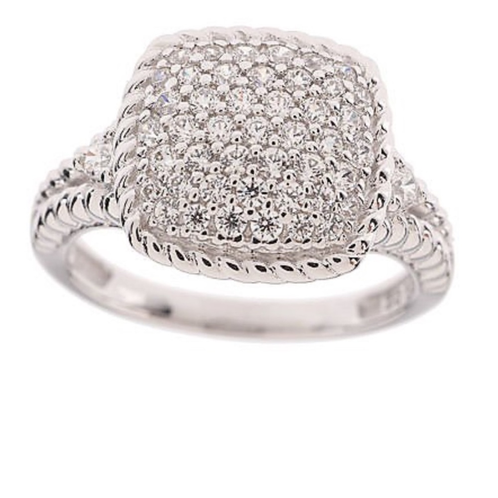 QVC Epiphany Platinum Clad Diamonique Cushion Shaped Ring. 0070